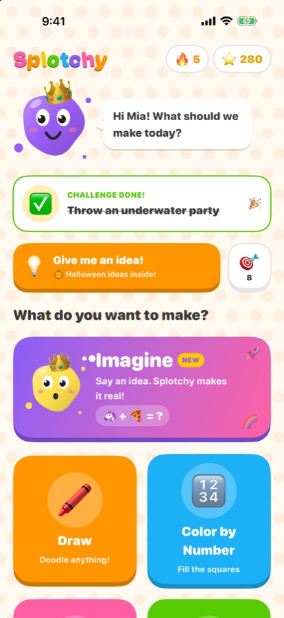 Splotchy's home screen